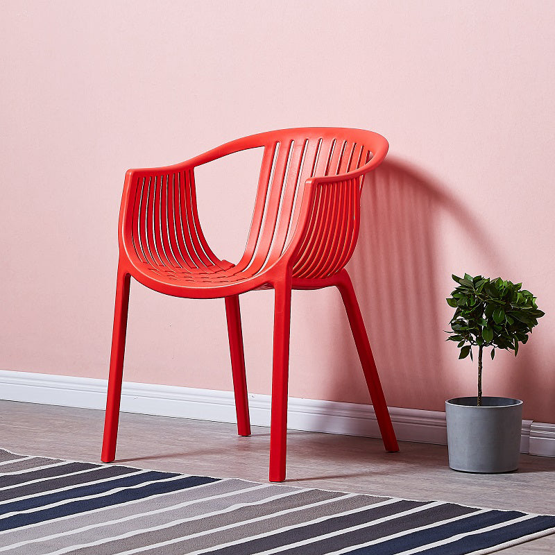 Home Contemporary Arm Chair Slat Back Plastic Stackable Dining Room Chair Red 1 Piece Clearhalo ' kitchen&dining_furn' 'Dining Chairs' 'Dining Tables & Seating' 'dining_chair' 'furn' 'furn_dining_chair' 'Furniture' 'furniture_dining_chair' 'Kitchen & Dining Furniture' 'kitchen' 3835291