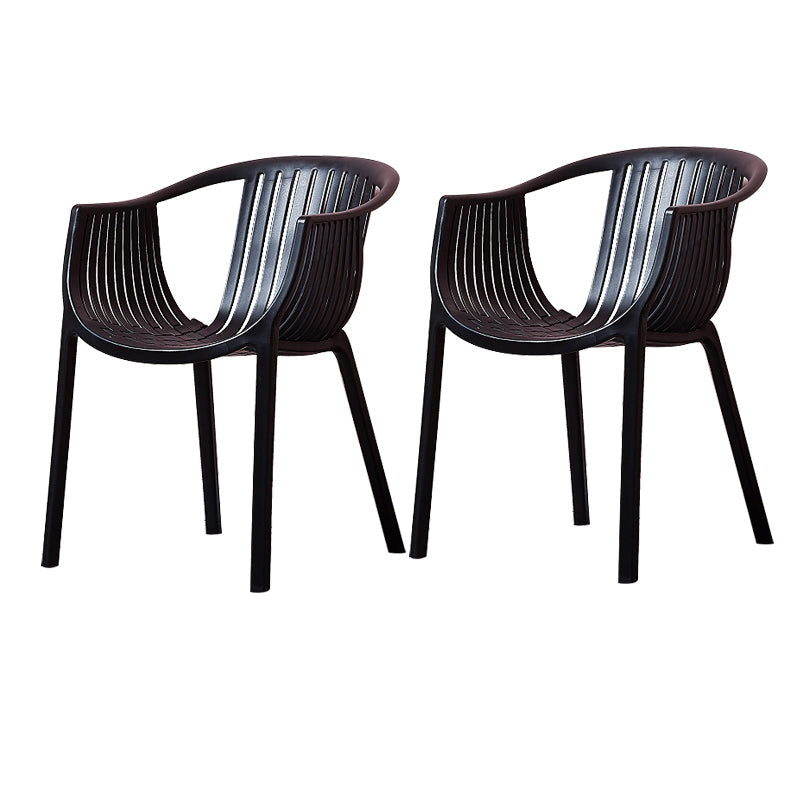 Home Contemporary Arm Chair Slat Back Plastic Stackable Dining Room Chair Black 2 Piece Set Clearhalo ' kitchen&dining_furn' 'Dining Chairs' 'Dining Tables & Seating' 'dining_chair' 'furn' 'furn_dining_chair' 'Furniture' 'furniture_dining_chair' 'Kitchen & Dining Furniture' 'kitchen' 3835297