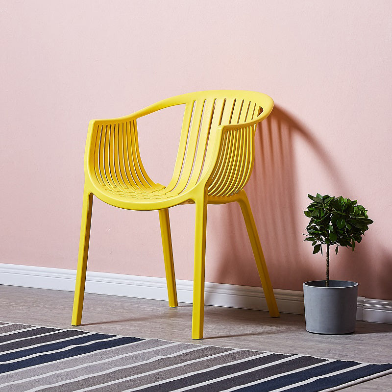 Home Contemporary Arm Chair Slat Back Plastic Stackable Dining Room Chair Yellow 1 Piece Clearhalo ' kitchen&dining_furn' 'Dining Chairs' 'Dining Tables & Seating' 'dining_chair' 'furn' 'furn_dining_chair' 'Furniture' 'furniture_dining_chair' 'Kitchen & Dining Furniture' 'kitchen' 3835299