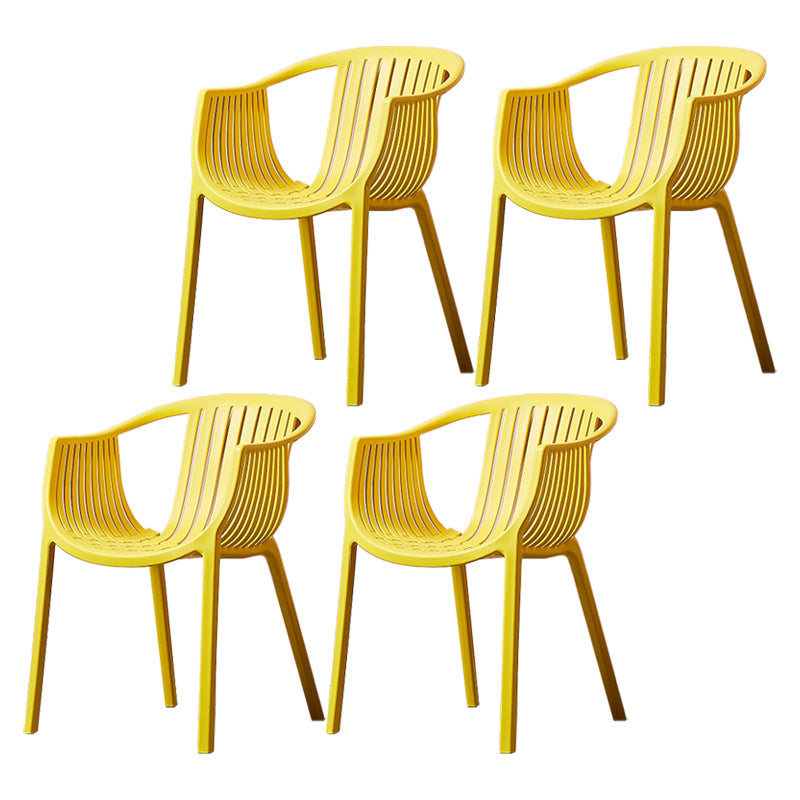 Home Contemporary Arm Chair Slat Back Plastic Stackable Dining Room Chair Yellow 4 Piece Set Clearhalo ' kitchen&dining_furn' 'Dining Chairs' 'Dining Tables & Seating' 'dining_chair' 'furn' 'furn_dining_chair' 'Furniture' 'furniture_dining_chair' 'Kitchen & Dining Furniture' 'kitchen' 3835301
