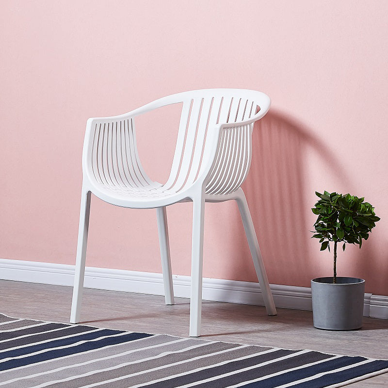 Home Contemporary Arm Chair Slat Back Plastic Stackable Dining Room Chair White 1 Piece Clearhalo ' kitchen&dining_furn' 'Dining Chairs' 'Dining Tables & Seating' 'dining_chair' 'furn' 'furn_dining_chair' 'Furniture' 'furniture_dining_chair' 'Kitchen & Dining Furniture' 'kitchen' 3835302