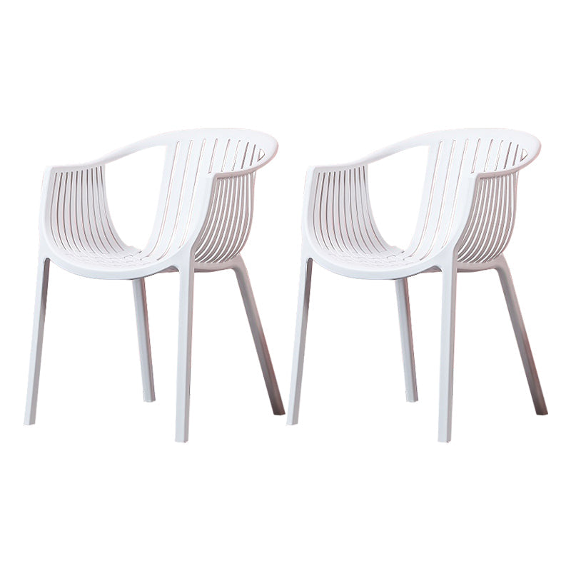 Home Contemporary Arm Chair Slat Back Plastic Stackable Dining Room Chair White 2 Piece Set Clearhalo ' kitchen&dining_furn' 'Dining Chairs' 'Dining Tables & Seating' 'dining_chair' 'furn' 'furn_dining_chair' 'Furniture' 'furniture_dining_chair' 'Kitchen & Dining Furniture' 'kitchen' 3835303
