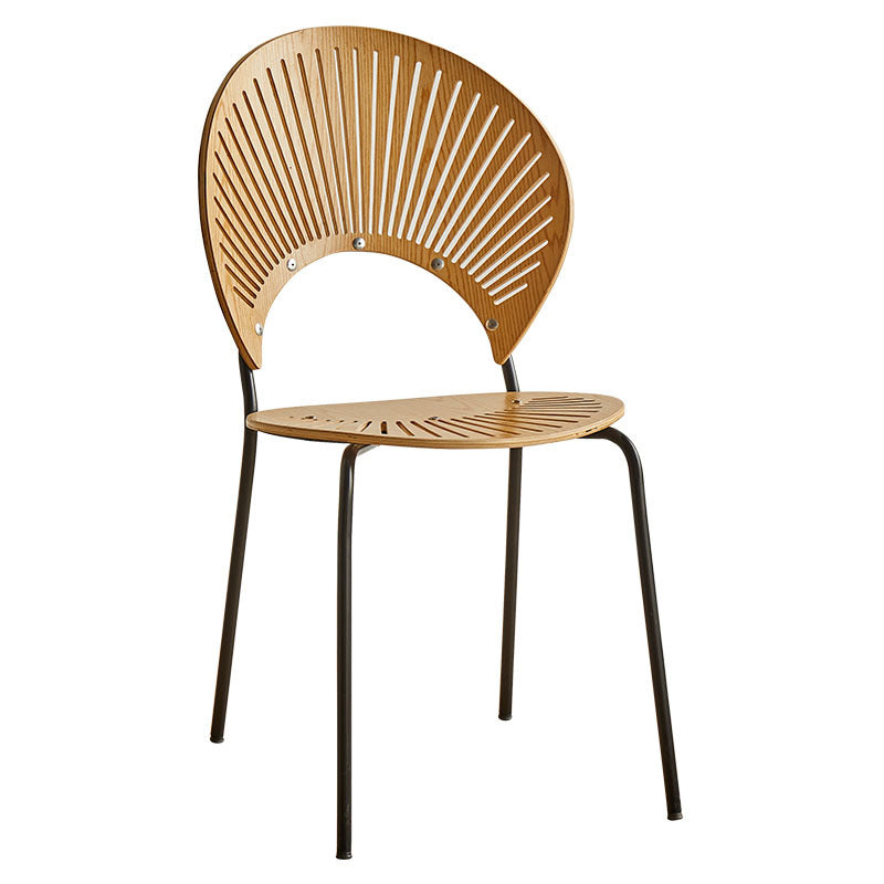 Metal Dining Room Chairs Set Contemporary Style Oval Open Back Side Chair Natural Wood Black 1 Piece Clearhalo ' kitchen&dining_furn' 'Dining Chairs' 'Dining Tables & Seating' 'dining_chair' 'furn' 'furn_dining_chair' 'Furniture' 'furniture_dining_chair' 'Kitchen & Dining Furniture' 'kitchen' 3835316