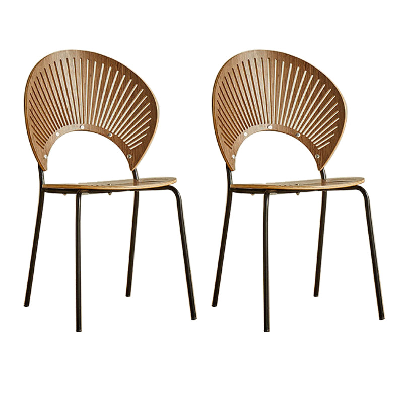 Metal Dining Room Chairs Set Contemporary Style Oval Open Back Side Chair Walnut 2 Piece Set Clearhalo ' kitchen&dining_furn' 'Dining Chairs' 'Dining Tables & Seating' 'dining_chair' 'furn' 'furn_dining_chair' 'Furniture' 'furniture_dining_chair' 'Kitchen & Dining Furniture' 'kitchen' 3835321
