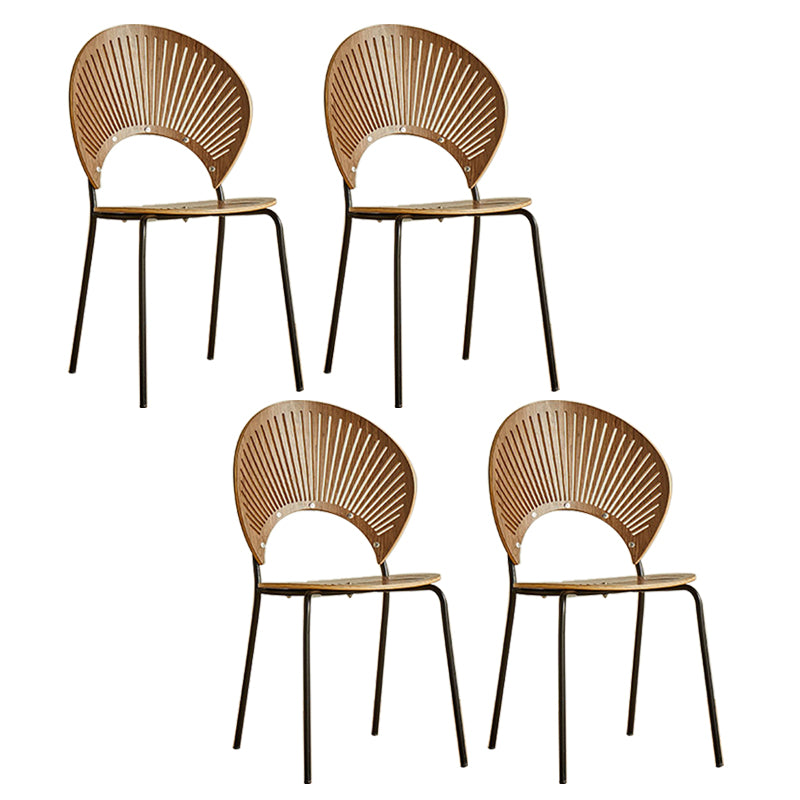 Metal Dining Room Chairs Set Contemporary Style Oval Open Back Side Chair Walnut 4 Piece Set Clearhalo ' kitchen&dining_furn' 'Dining Chairs' 'Dining Tables & Seating' 'dining_chair' 'furn' 'furn_dining_chair' 'Furniture' 'furniture_dining_chair' 'Kitchen & Dining Furniture' 'kitchen' 3835322