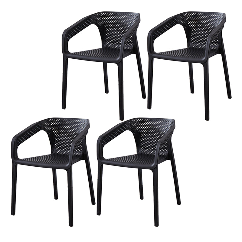 Modern Style Plastic Dining Arm Chair Stacking Dining Chair for Dining Room Black 4 Piece Set Clearhalo ' kitchen&dining_furn' 'Dining Chairs' 'Dining Tables & Seating' 'dining_chair' 'furn' 'furn_dining_chair' 'Furniture' 'furniture_dining_chair' 'Kitchen & Dining Furniture' 'kitchen' 3835352