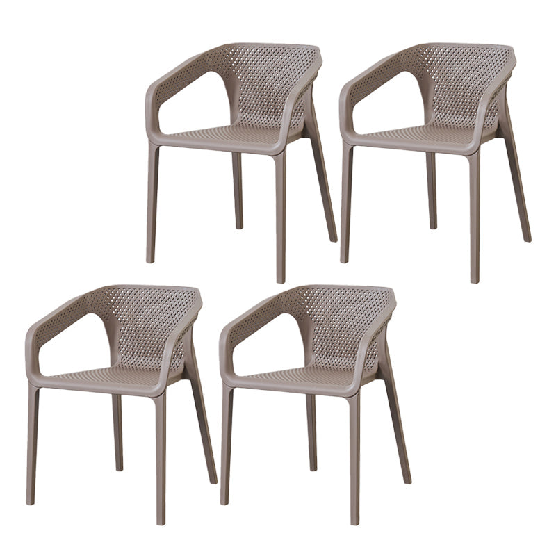 Modern Style Plastic Dining Arm Chair Stacking Dining Chair for Dining Room Brown 4 Piece Set Clearhalo ' kitchen&dining_furn' 'Dining Chairs' 'Dining Tables & Seating' 'dining_chair' 'furn' 'furn_dining_chair' 'Furniture' 'furniture_dining_chair' 'Kitchen & Dining Furniture' 'kitchen' 3835364