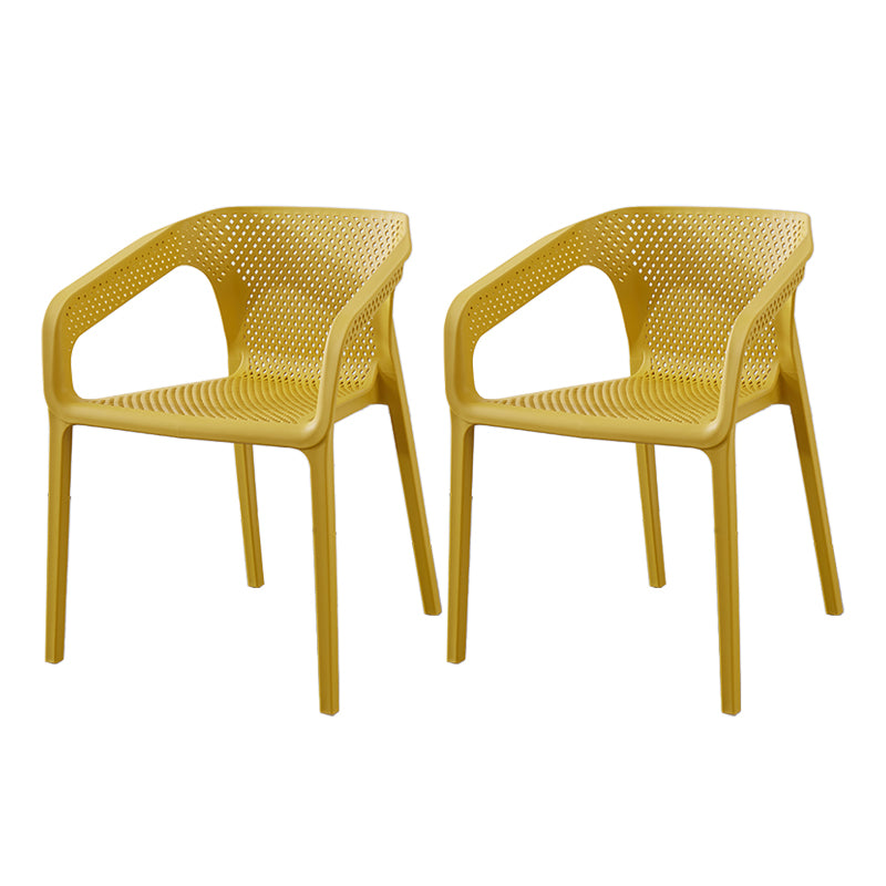 Modern Style Plastic Dining Arm Chair Stacking Dining Chair for Dining Room Yellow 2 Piece Set Clearhalo ' kitchen&dining_furn' 'Dining Chairs' 'Dining Tables & Seating' 'dining_chair' 'furn' 'furn_dining_chair' 'Furniture' 'furniture_dining_chair' 'Kitchen & Dining Furniture' 'kitchen' 3835366