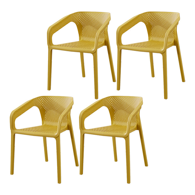 Modern Style Plastic Dining Arm Chair Stacking Dining Chair for Dining Room Yellow 4 Piece Set Clearhalo ' kitchen&dining_furn' 'Dining Chairs' 'Dining Tables & Seating' 'dining_chair' 'furn' 'furn_dining_chair' 'Furniture' 'furniture_dining_chair' 'Kitchen & Dining Furniture' 'kitchen' 3835367