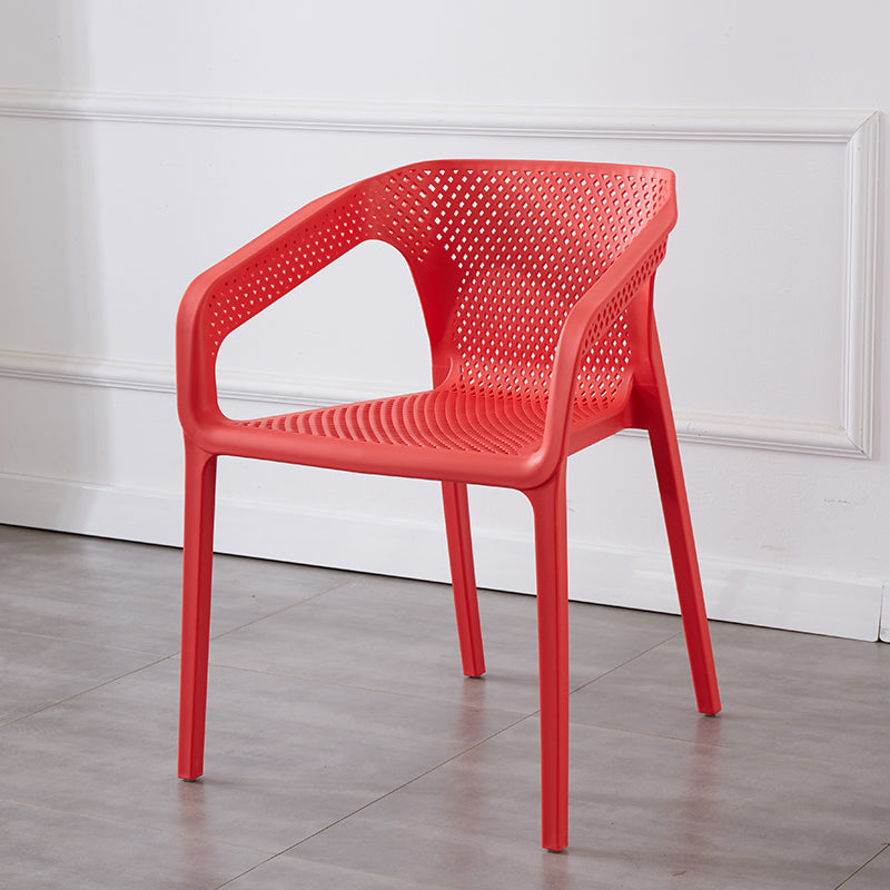 Modern Style Plastic Dining Arm Chair Stacking Dining Chair for Dining Room Red 1 Piece Clearhalo ' kitchen&dining_furn' 'Dining Chairs' 'Dining Tables & Seating' 'dining_chair' 'furn' 'furn_dining_chair' 'Furniture' 'furniture_dining_chair' 'Kitchen & Dining Furniture' 'kitchen' 3835374