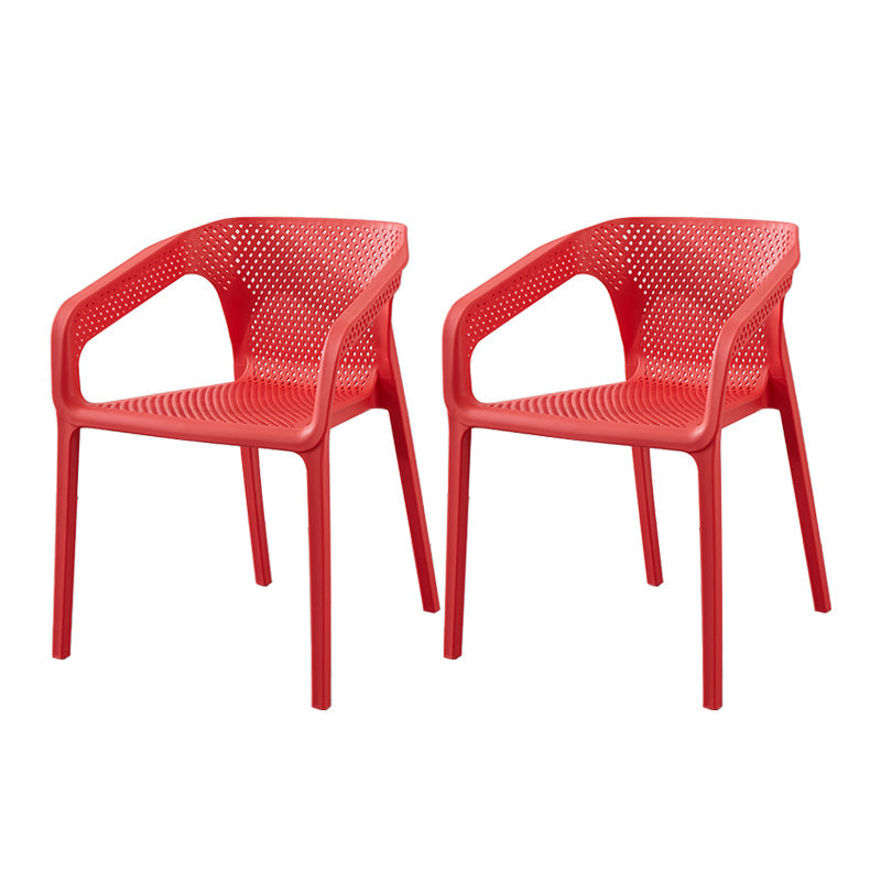 Modern Style Plastic Dining Arm Chair Stacking Dining Chair for Dining Room Red 2 Piece Set Clearhalo ' kitchen&dining_furn' 'Dining Chairs' 'Dining Tables & Seating' 'dining_chair' 'furn' 'furn_dining_chair' 'Furniture' 'furniture_dining_chair' 'Kitchen & Dining Furniture' 'kitchen' 3835375