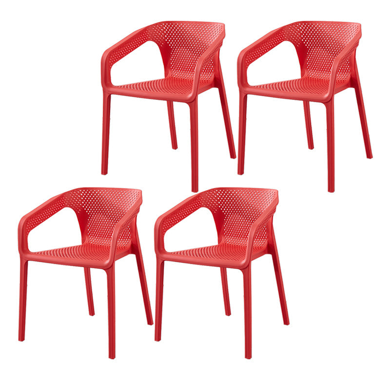 Modern Style Plastic Dining Arm Chair Stacking Dining Chair for Dining Room Red 4 Piece Set Clearhalo ' kitchen&dining_furn' 'Dining Chairs' 'Dining Tables & Seating' 'dining_chair' 'furn' 'furn_dining_chair' 'Furniture' 'furniture_dining_chair' 'Kitchen & Dining Furniture' 'kitchen' 3835376