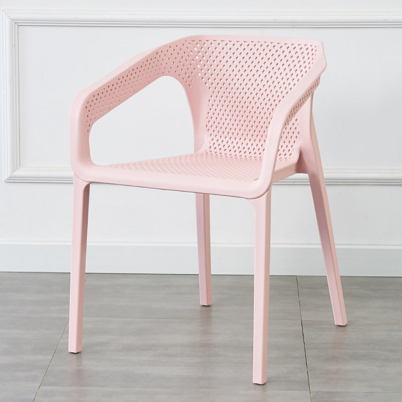 Modern Style Plastic Dining Arm Chair Stacking Dining Chair for Dining Room Pink 1 Piece Clearhalo ' kitchen&dining_furn' 'Dining Chairs' 'Dining Tables & Seating' 'dining_chair' 'furn' 'furn_dining_chair' 'Furniture' 'furniture_dining_chair' 'Kitchen & Dining Furniture' 'kitchen' 3835383