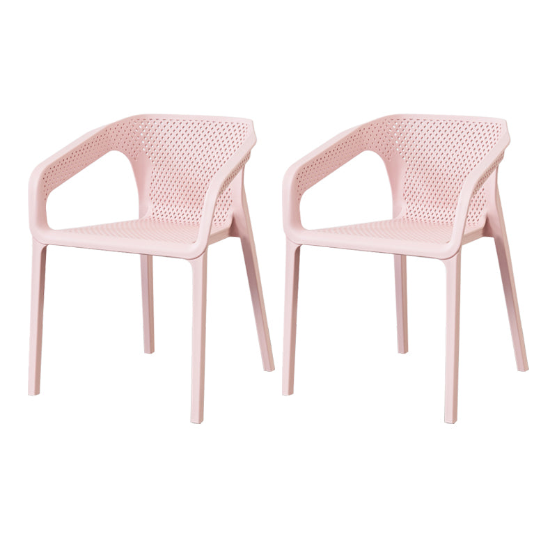 Modern Style Plastic Dining Arm Chair Stacking Dining Chair for Dining Room Pink 2 Piece Set Clearhalo ' kitchen&dining_furn' 'Dining Chairs' 'Dining Tables & Seating' 'dining_chair' 'furn' 'furn_dining_chair' 'Furniture' 'furniture_dining_chair' 'Kitchen & Dining Furniture' 'kitchen' 3835384