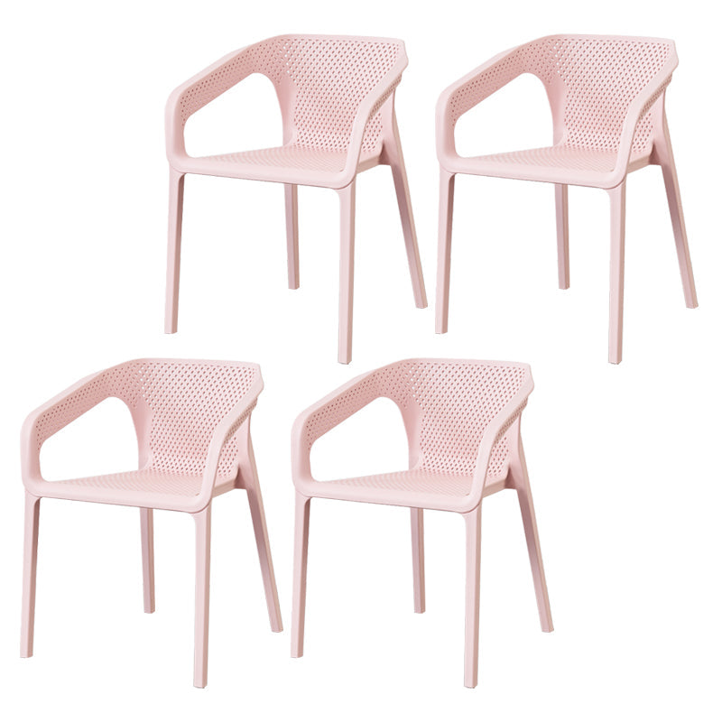 Modern Style Plastic Dining Arm Chair Stacking Dining Chair for Dining Room Pink 4 Piece Set Clearhalo ' kitchen&dining_furn' 'Dining Chairs' 'Dining Tables & Seating' 'dining_chair' 'furn' 'furn_dining_chair' 'Furniture' 'furniture_dining_chair' 'Kitchen & Dining Furniture' 'kitchen' 3835385