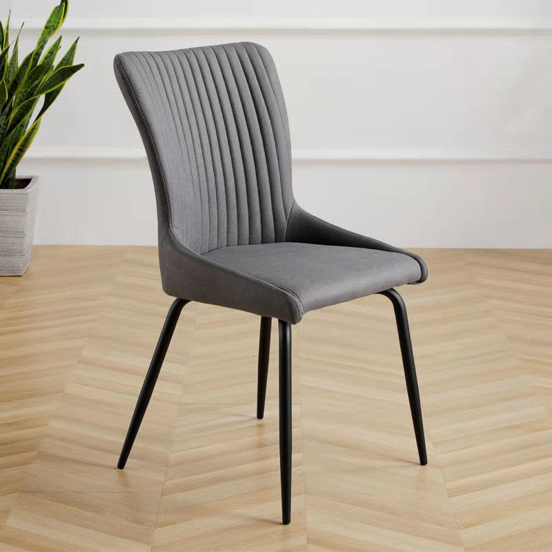 Leather Scandinavian Hotel Side Chair Parsons 18.5'' Wide Dining Chair with Black Legs Dark Gray 1 Piece Clearhalo ' kitchen&dining_furn' 'Dining Chairs' 'Dining Tables & Seating' 'dining_chair' 'furn' 'furn_dining_chair' 'Furniture' 'furniture_dining_chair' 'Kitchen & Dining Furniture' 'kitchen' 3835402