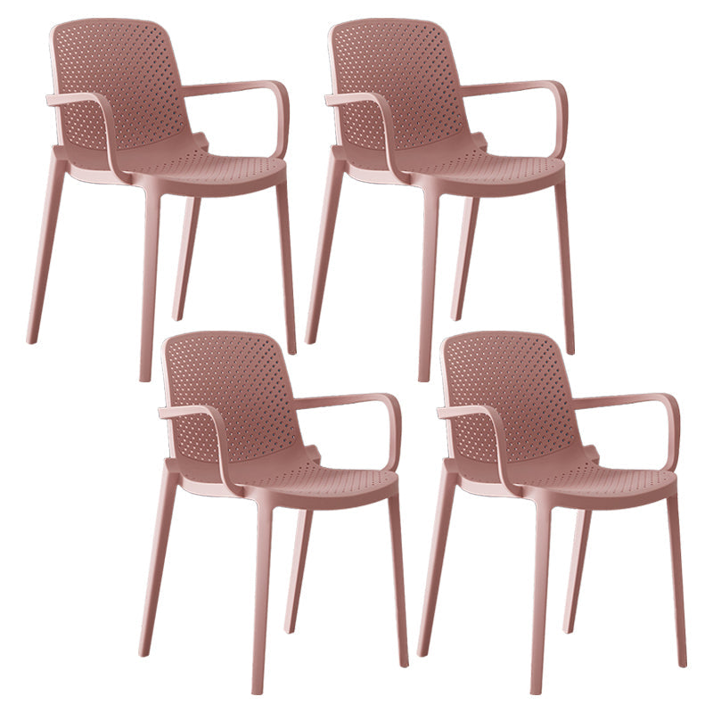 Modern Indoor-Outdoor Dining Arm Chair Multicolor Plastic Dining Arm Chair Pink 4 Piece Set Clearhalo ' kitchen&dining_furn' 'Dining Chairs' 'Dining Tables & Seating' 'dining_chair' 'furn' 'furn_dining_chair' 'Furniture' 'furniture_dining_chair' 'Kitchen & Dining Furniture' 'kitchen' 3835436