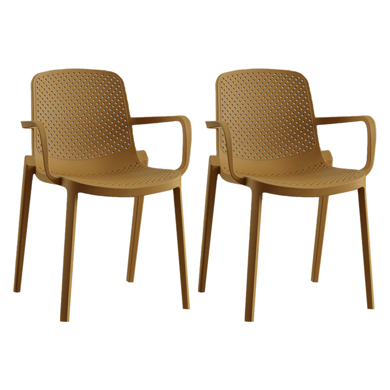 Modern Indoor-Outdoor Dining Arm Chair Multicolor Plastic Dining Arm Chair Yellow 2 Piece Set Clearhalo ' kitchen&dining_furn' 'Dining Chairs' 'Dining Tables & Seating' 'dining_chair' 'furn' 'furn_dining_chair' 'Furniture' 'furniture_dining_chair' 'Kitchen & Dining Furniture' 'kitchen' 3835438