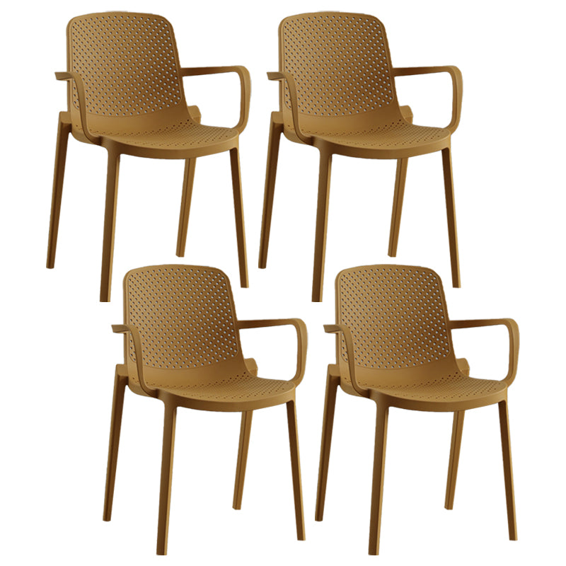 Modern Indoor-Outdoor Dining Arm Chair Multicolor Plastic Dining Arm Chair Yellow 4 Piece Set Clearhalo ' kitchen&dining_furn' 'Dining Chairs' 'Dining Tables & Seating' 'dining_chair' 'furn' 'furn_dining_chair' 'Furniture' 'furniture_dining_chair' 'Kitchen & Dining Furniture' 'kitchen' 3835439