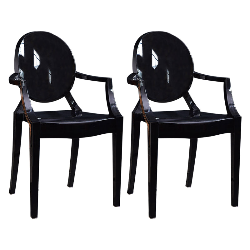 Scandinavian Plastic Dining Arm Chair Open Back Side Chair for Home Use Black 2 Piece Set Clearhalo ' kitchen&dining_furn' 'Dining Chairs' 'Dining Tables & Seating' 'dining_chair' 'furn' 'furn_dining_chair' 'Furniture' 'furniture_dining_chair' 'Kitchen & Dining Furniture' 'kitchen' 3835486