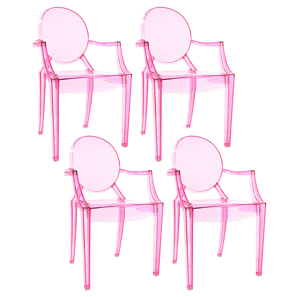 Scandinavian Plastic Dining Arm Chair Open Back Side Chair for Home Use Pink 4 Piece Set Clearhalo ' kitchen&dining_furn' 'Dining Chairs' 'Dining Tables & Seating' 'dining_chair' 'furn' 'furn_dining_chair' 'Furniture' 'furniture_dining_chair' 'Kitchen & Dining Furniture' 'kitchen' 3835499
