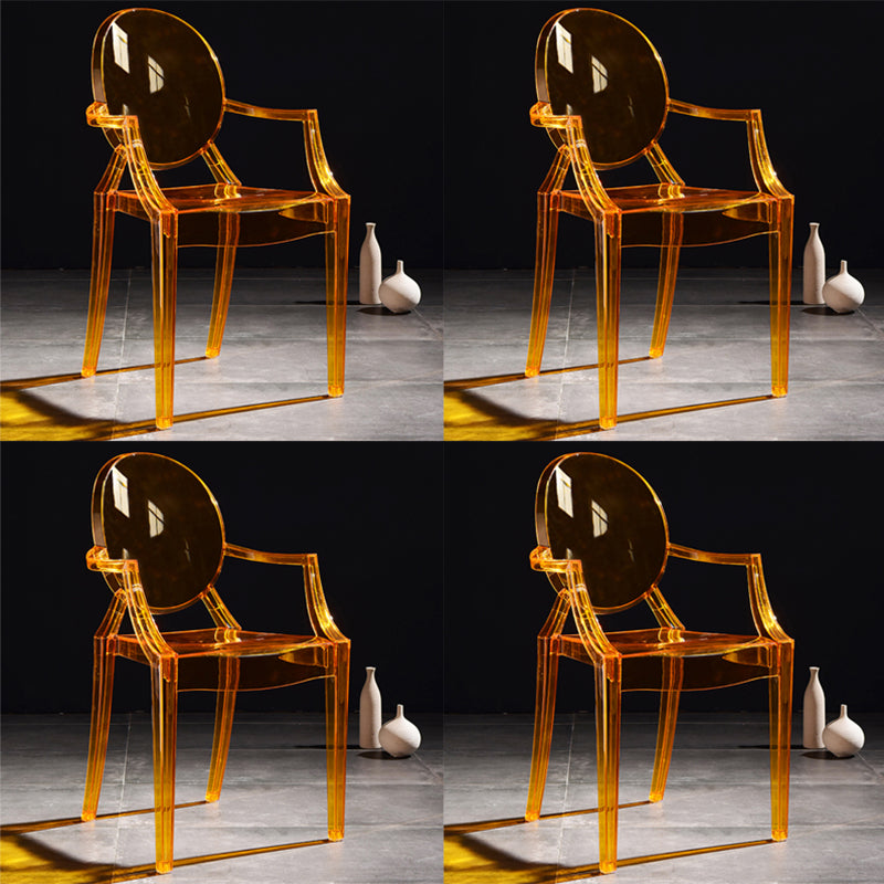 Scandinavian Plastic Dining Arm Chair Open Back Side Chair for Home Use Orange 4 Piece Set Clearhalo ' kitchen&dining_furn' 'Dining Chairs' 'Dining Tables & Seating' 'dining_chair' 'furn' 'furn_dining_chair' 'Furniture' 'furniture_dining_chair' 'Kitchen & Dining Furniture' 'kitchen' 3835507
