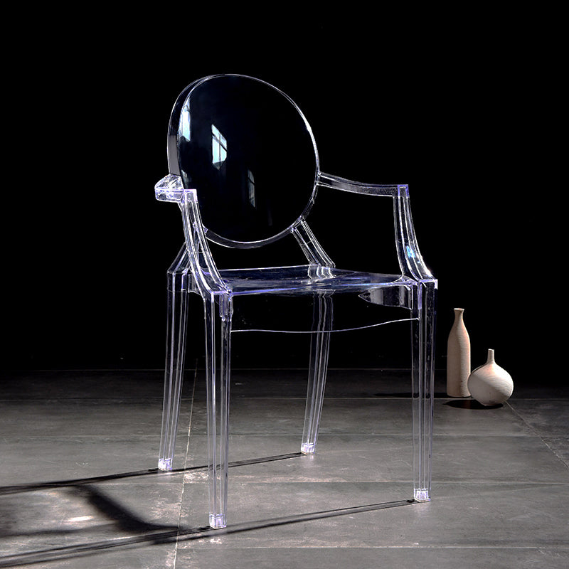 Scandinavian Plastic Dining Arm Chair Open Back Side Chair for Home Use Clear 1 Piece Clearhalo ' kitchen&dining_furn' 'Dining Chairs' 'Dining Tables & Seating' 'dining_chair' 'furn' 'furn_dining_chair' 'Furniture' 'furniture_dining_chair' 'Kitchen & Dining Furniture' 'kitchen' 3835508