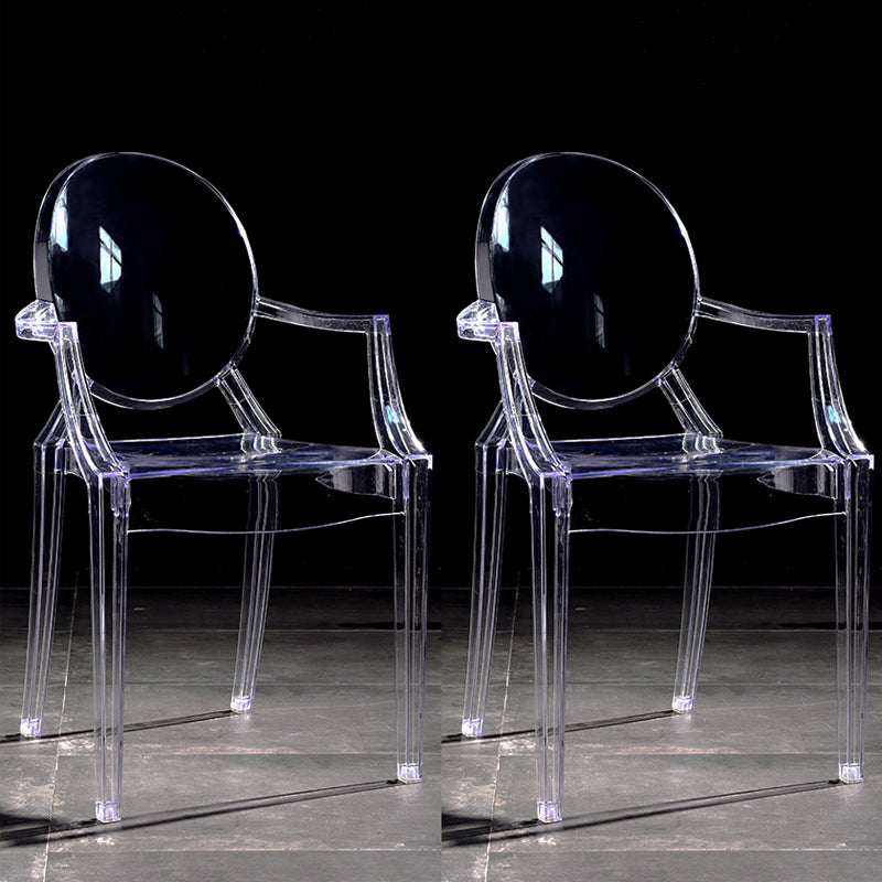 Scandinavian Plastic Dining Arm Chair Open Back Side Chair for Home Use Clear 2 Piece Set Clearhalo ' kitchen&dining_furn' 'Dining Chairs' 'Dining Tables & Seating' 'dining_chair' 'furn' 'furn_dining_chair' 'Furniture' 'furniture_dining_chair' 'Kitchen & Dining Furniture' 'kitchen' 3835509