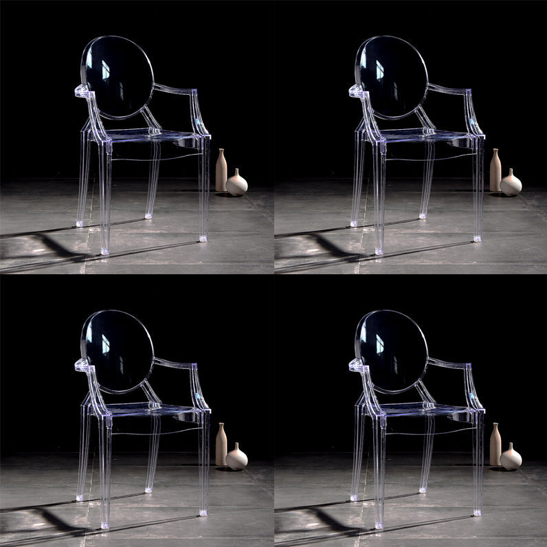 Scandinavian Plastic Dining Arm Chair Open Back Side Chair for Home Use Clear 4 Piece Set Clearhalo ' kitchen&dining_furn' 'Dining Chairs' 'Dining Tables & Seating' 'dining_chair' 'furn' 'furn_dining_chair' 'Furniture' 'furniture_dining_chair' 'Kitchen & Dining Furniture' 'kitchen' 3835510