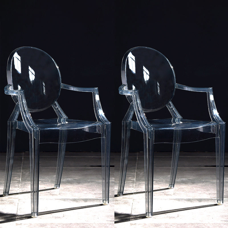 Scandinavian Plastic Dining Arm Chair Open Back Side Chair for Home Use Black Clear 2 Piece Set Clearhalo ' kitchen&dining_furn' 'Dining Chairs' 'Dining Tables & Seating' 'dining_chair' 'furn' 'furn_dining_chair' 'Furniture' 'furniture_dining_chair' 'Kitchen & Dining Furniture' 'kitchen' 3835518