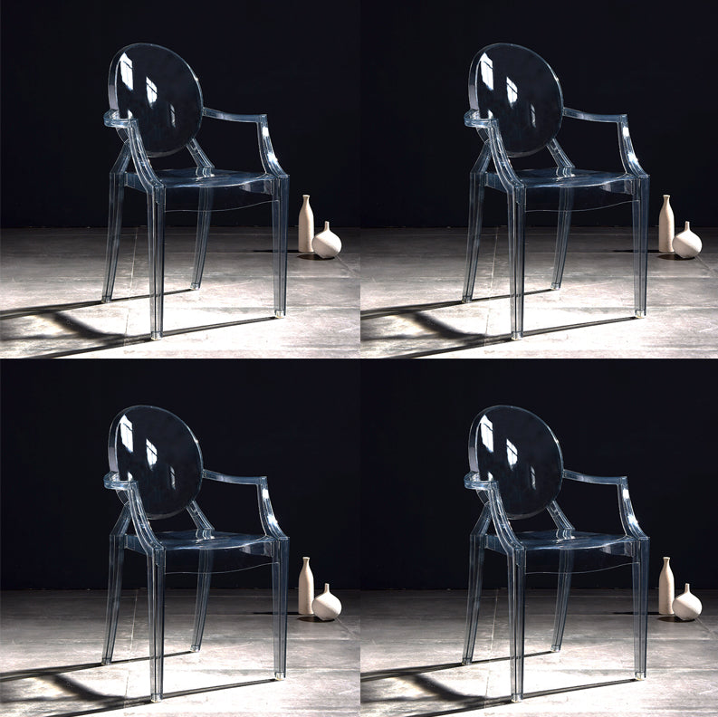 Scandinavian Plastic Dining Arm Chair Open Back Side Chair for Home Use Black Clear 4 Piece Set Clearhalo ' kitchen&dining_furn' 'Dining Chairs' 'Dining Tables & Seating' 'dining_chair' 'furn' 'furn_dining_chair' 'Furniture' 'furniture_dining_chair' 'Kitchen & Dining Furniture' 'kitchen' 3835519