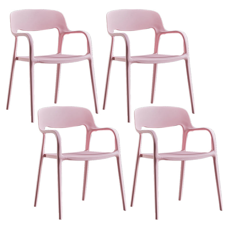 Plastic Open Back Stacking Arm Chair Contemporary Meeting Room Dining Chair Pink 4 Piece Set Clearhalo ' kitchen&dining_furn' 'Dining Chairs' 'Dining Tables & Seating' 'dining_chair' 'furn' 'furn_dining_chair' 'Furniture' 'furniture_dining_chair' 'Kitchen & Dining Furniture' 'kitchen' 3835614