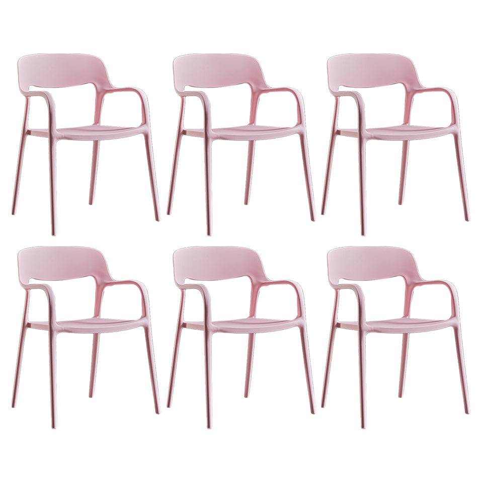 Plastic Open Back Stacking Arm Chair Contemporary Meeting Room Dining Chair Pink 6 Piece Set Clearhalo ' kitchen&dining_furn' 'Dining Chairs' 'Dining Tables & Seating' 'dining_chair' 'furn' 'furn_dining_chair' 'Furniture' 'furniture_dining_chair' 'Kitchen & Dining Furniture' 'kitchen' 3835615