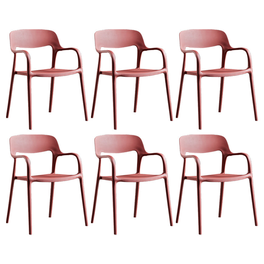 Plastic Open Back Stacking Arm Chair Contemporary Meeting Room Dining Chair Burgundy 6 Piece Set Clearhalo ' kitchen&dining_furn' 'Dining Chairs' 'Dining Tables & Seating' 'dining_chair' 'furn' 'furn_dining_chair' 'Furniture' 'furniture_dining_chair' 'Kitchen & Dining Furniture' 'kitchen' 3835630