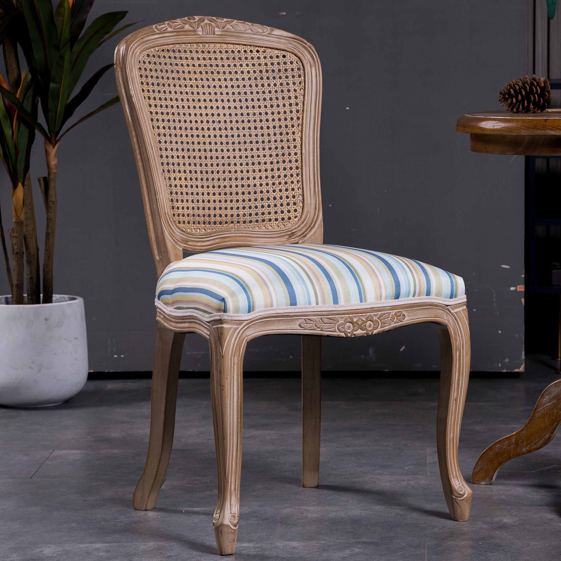 Solid Wood Country Style Dining Room Chairs Matte Finish Cane Back Dining Chairs White-Blue 1 Piece Clearhalo ' kitchen&dining_furn' 'Dining Chairs' 'Dining Tables & Seating' 'dining_chair' 'furn' 'furn_dining_chair' 'Furniture' 'furniture_dining_chair' 'Kitchen & Dining Furniture' 'kitchen' 3835772