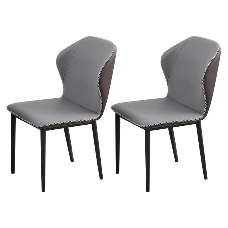 Minimalist Black Solid Back Dining Side Chair Metal Upholstered Dining Side Chair Grey 2 Piece Set Clearhalo ' kitchen&dining_furn' 'Dining Chairs' 'Dining Tables & Seating' 'dining_chair' 'furn' 'furn_dining_chair' 'Furniture' 'furniture_dining_chair' 'Kitchen & Dining Furniture' 'kitchen' 3835789