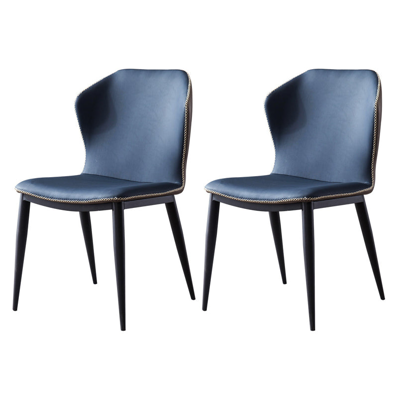 Minimalist Black Solid Back Dining Side Chair Metal Upholstered Dining Side Chair Dark Blue 2 Piece Set Clearhalo ' kitchen&dining_furn' 'Dining Chairs' 'Dining Tables & Seating' 'dining_chair' 'furn' 'furn_dining_chair' 'Furniture' 'furniture_dining_chair' 'Kitchen & Dining Furniture' 'kitchen' 3835801