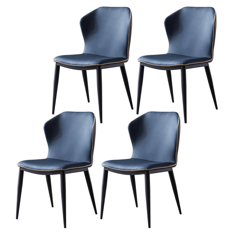 Minimalist Black Solid Back Dining Side Chair Metal Upholstered Dining Side Chair Dark Blue 4 Piece Set Clearhalo ' kitchen&dining_furn' 'Dining Chairs' 'Dining Tables & Seating' 'dining_chair' 'furn' 'furn_dining_chair' 'Furniture' 'furniture_dining_chair' 'Kitchen & Dining Furniture' 'kitchen' 3835803