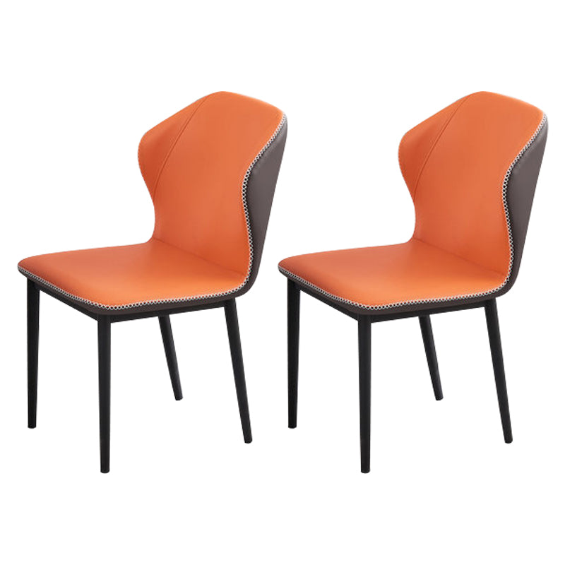 Minimalist Black Solid Back Dining Side Chair Metal Upholstered Dining Side Chair Orange 2 Piece Set Clearhalo ' kitchen&dining_furn' 'Dining Chairs' 'Dining Tables & Seating' 'dining_chair' 'furn' 'furn_dining_chair' 'Furniture' 'furniture_dining_chair' 'Kitchen & Dining Furniture' 'kitchen' 3835806