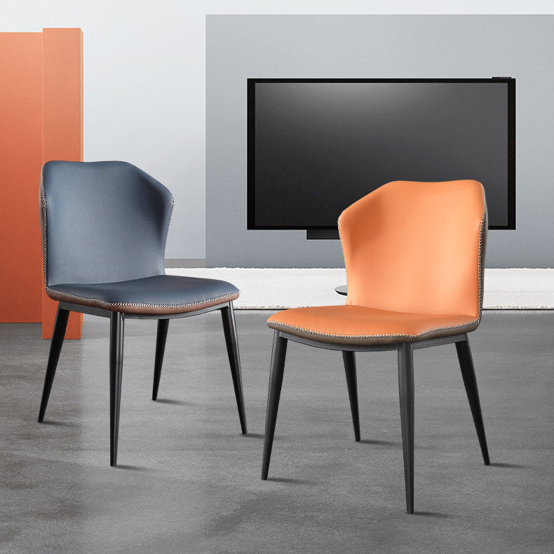 Minimalist Black Solid Back Dining Side Chair Metal Upholstered Dining Side Chair Clearhalo ' kitchen&dining_furn' 'Dining Chairs' 'Dining Tables & Seating' 'dining_chair' 'furn' 'furn_dining_chair' 'Furniture' 'furniture_dining_chair' 'Kitchen & Dining Furniture' 'kitchen' 3835811