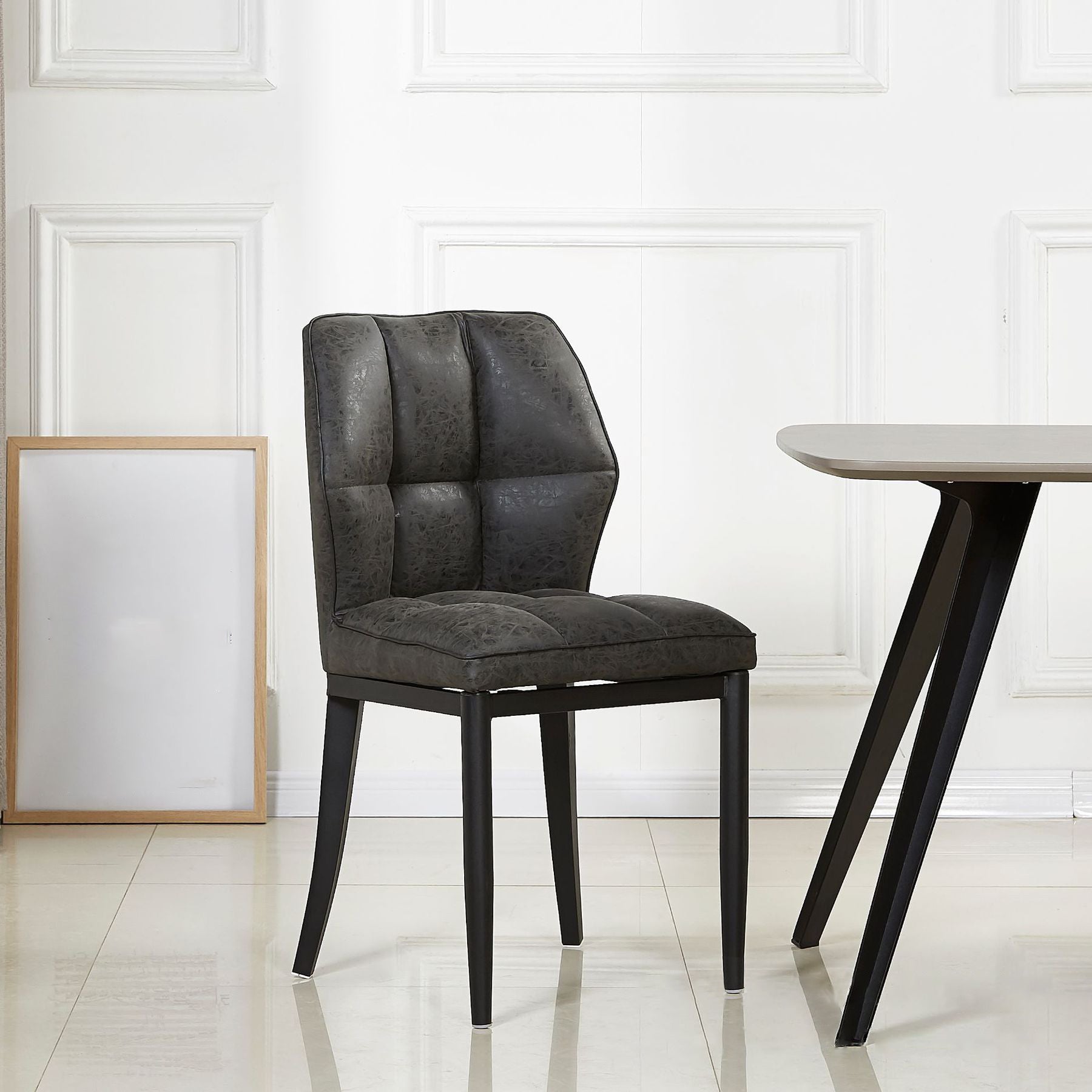 Leather Armless Dining Chairs Modern Upholstered Side Chairs with Metal Legs Black 1 Piece Black Clearhalo ' kitchen&dining_furn' 'Dining Chairs' 'Dining Tables & Seating' 'dining_chair' 'furn' 'furn_dining_chair' 'Furniture' 'furniture_dining_chair' 'Kitchen & Dining Furniture' 'kitchen' 3835814