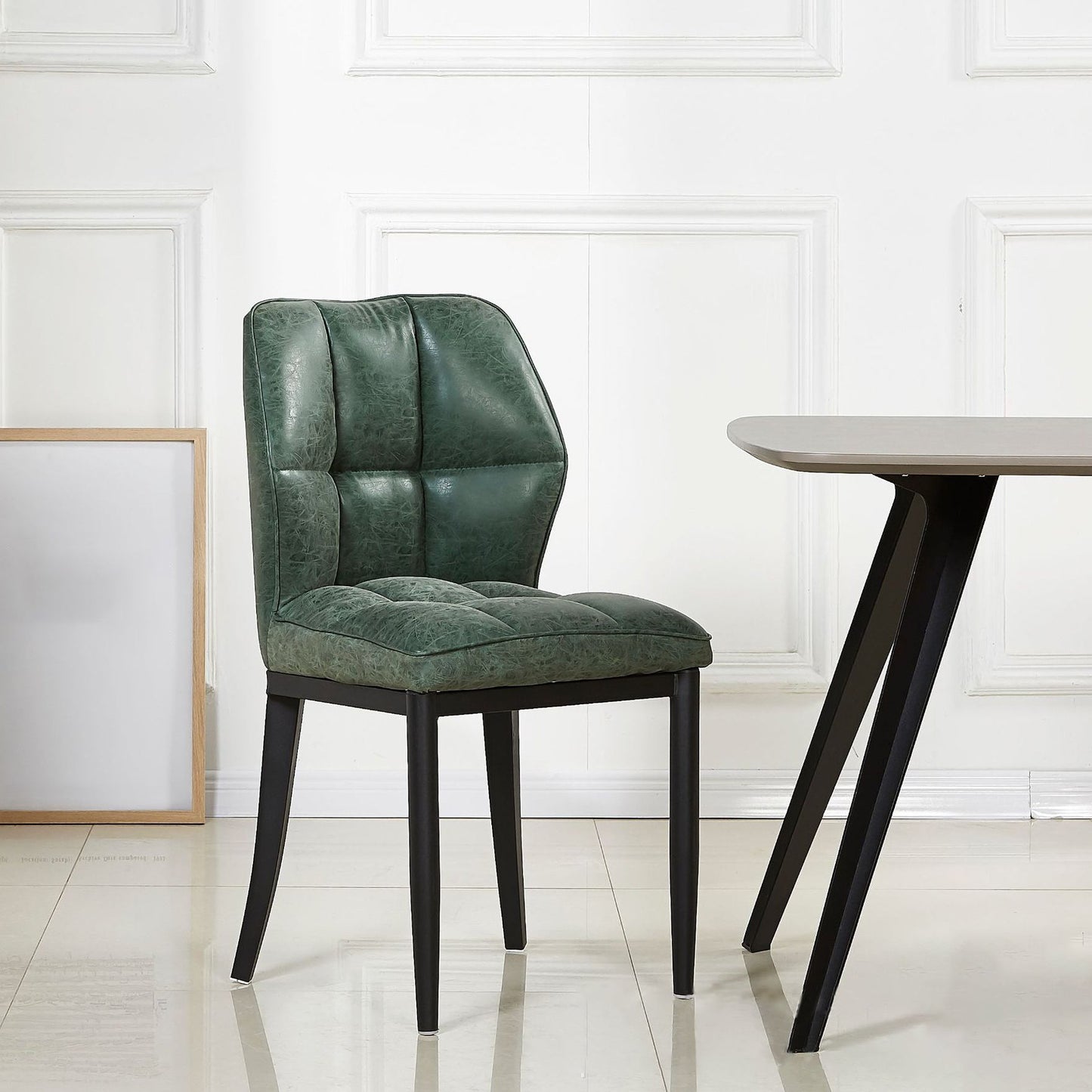 Leather Armless Dining Chairs Modern Upholstered Side Chairs with Metal Legs Blackish Green 1 Piece Black Clearhalo ' kitchen&dining_furn' 'Dining Chairs' 'Dining Tables & Seating' 'dining_chair' 'furn' 'furn_dining_chair' 'Furniture' 'furniture_dining_chair' 'Kitchen & Dining Furniture' 'kitchen' 3835816
