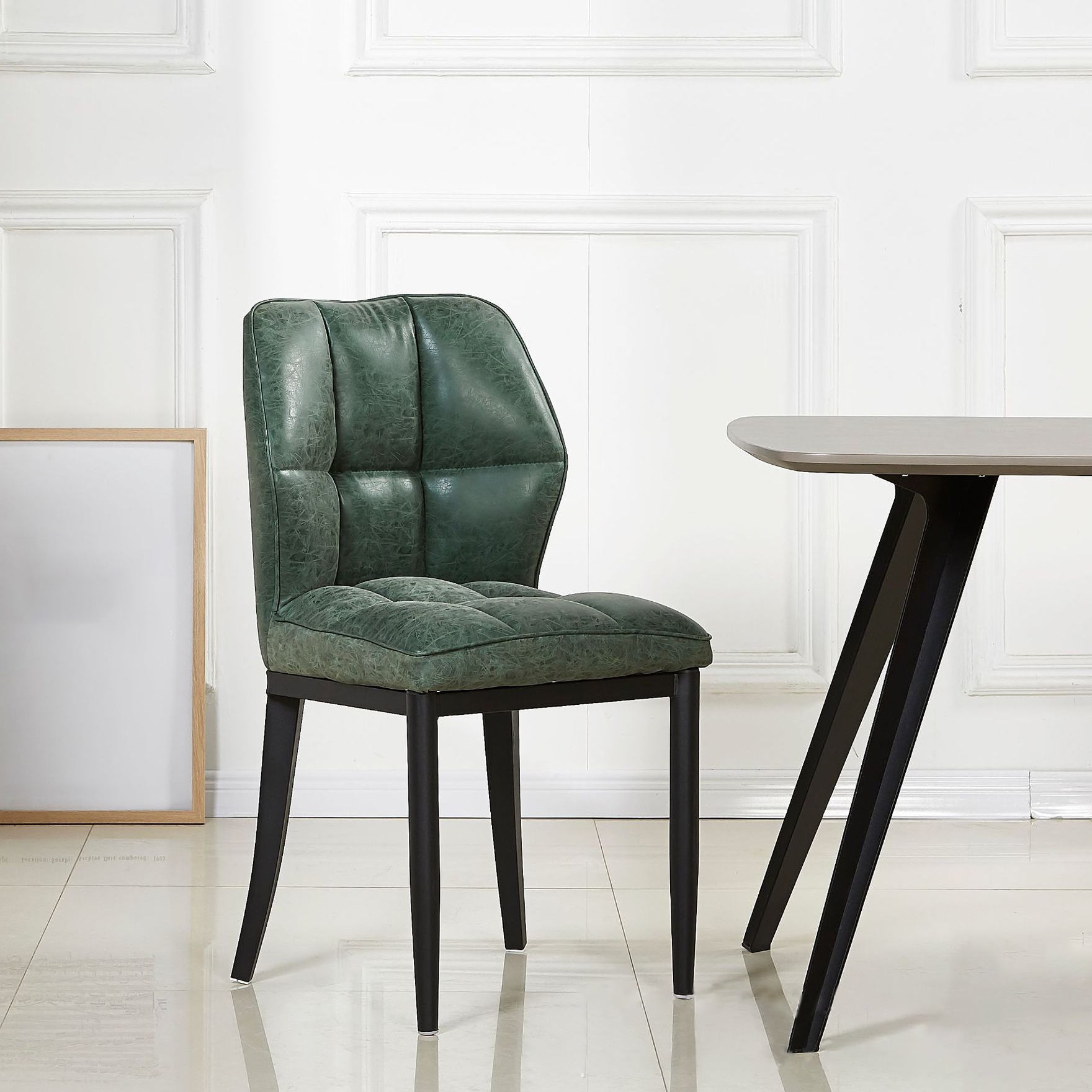 Leather Armless Dining Chairs Modern Upholstered Side Chairs with Metal Legs Blackish Green 1 Piece Black Clearhalo ' kitchen&dining_furn' 'Dining Chairs' 'Dining Tables & Seating' 'dining_chair' 'furn' 'furn_dining_chair' 'Furniture' 'furniture_dining_chair' 'Kitchen & Dining Furniture' 'kitchen' 3835816