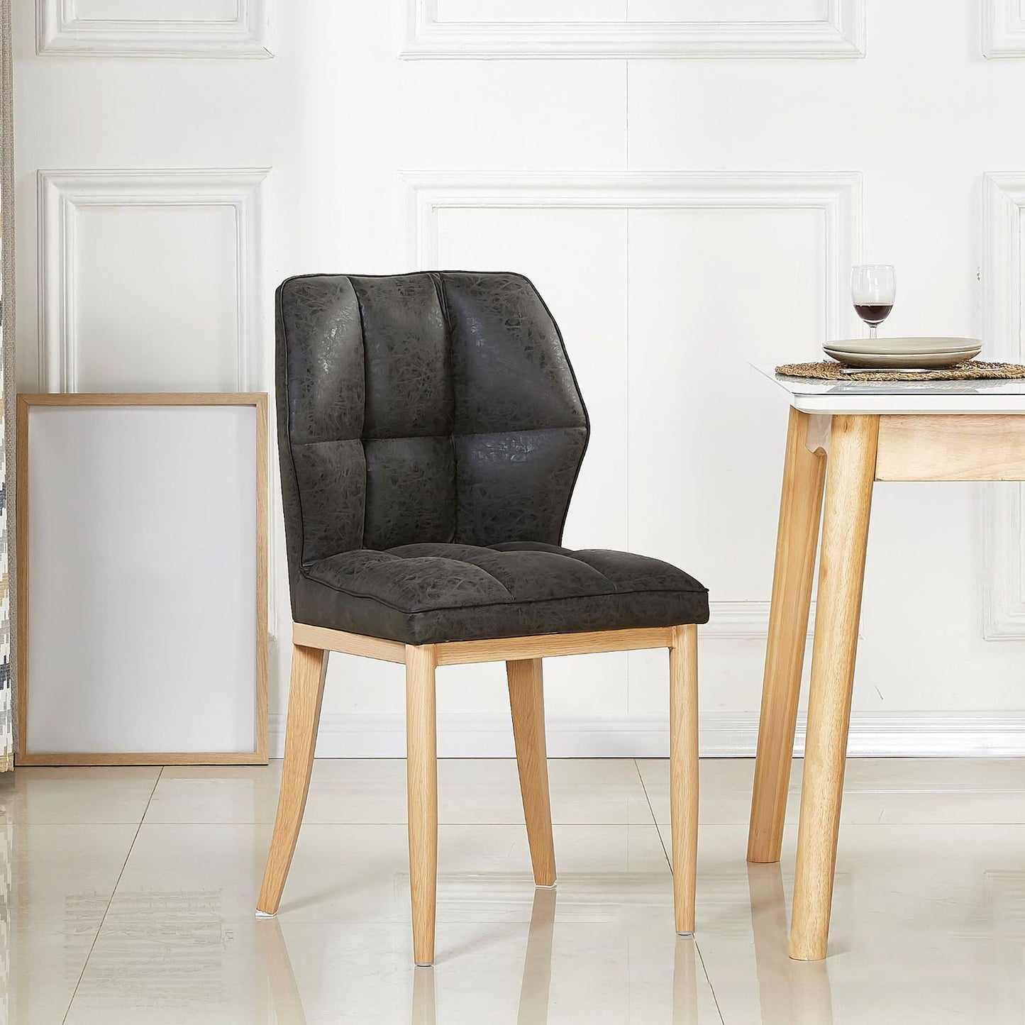 Leather Armless Dining Chairs Modern Upholstered Side Chairs with Metal Legs Black 1 Piece Natural Wood Clearhalo ' kitchen&dining_furn' 'Dining Chairs' 'Dining Tables & Seating' 'dining_chair' 'furn' 'furn_dining_chair' 'Furniture' 'furniture_dining_chair' 'Kitchen & Dining Furniture' 'kitchen' 3835819