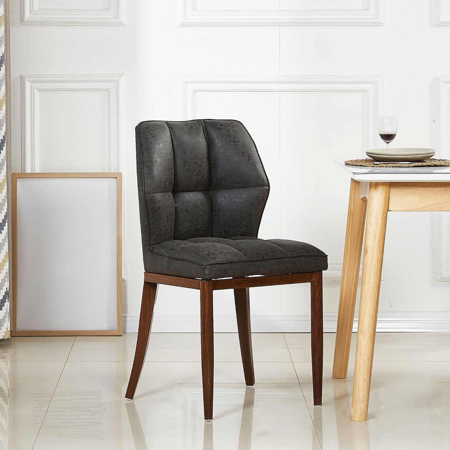 Leather Armless Dining Chairs Modern Upholstered Side Chairs with Metal Legs Black 1 Piece Walnut Clearhalo ' kitchen&dining_furn' 'Dining Chairs' 'Dining Tables & Seating' 'dining_chair' 'furn' 'furn_dining_chair' 'Furniture' 'furniture_dining_chair' 'Kitchen & Dining Furniture' 'kitchen' 3835825