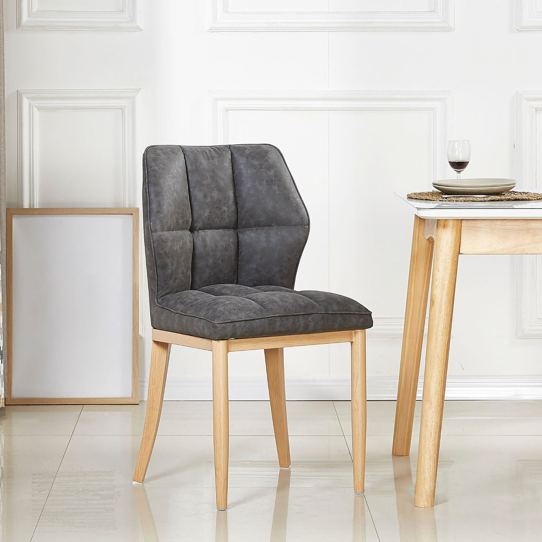 Leather Armless Dining Chairs Modern Upholstered Side Chairs with Metal Legs Light Gray 1 Piece Natural Wood Clearhalo ' kitchen&dining_furn' 'Dining Chairs' 'Dining Tables & Seating' 'dining_chair' 'furn' 'furn_dining_chair' 'Furniture' 'furniture_dining_chair' 'Kitchen & Dining Furniture' 'kitchen' 3835836