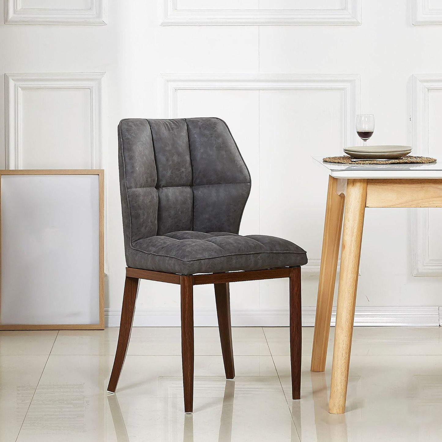 Leather Armless Dining Chairs Modern Upholstered Side Chairs with Metal Legs Light Gray 1 Piece Walnut Clearhalo ' kitchen&dining_furn' 'Dining Chairs' 'Dining Tables & Seating' 'dining_chair' 'furn' 'furn_dining_chair' 'Furniture' 'furniture_dining_chair' 'Kitchen & Dining Furniture' 'kitchen' 3835839