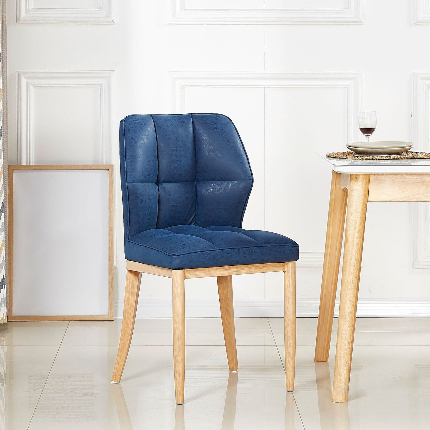 Leather Armless Dining Chairs Modern Upholstered Side Chairs with Metal Legs Blue 1 Piece Natural Wood Clearhalo ' kitchen&dining_furn' 'Dining Chairs' 'Dining Tables & Seating' 'dining_chair' 'furn' 'furn_dining_chair' 'Furniture' 'furniture_dining_chair' 'Kitchen & Dining Furniture' 'kitchen' 3835845