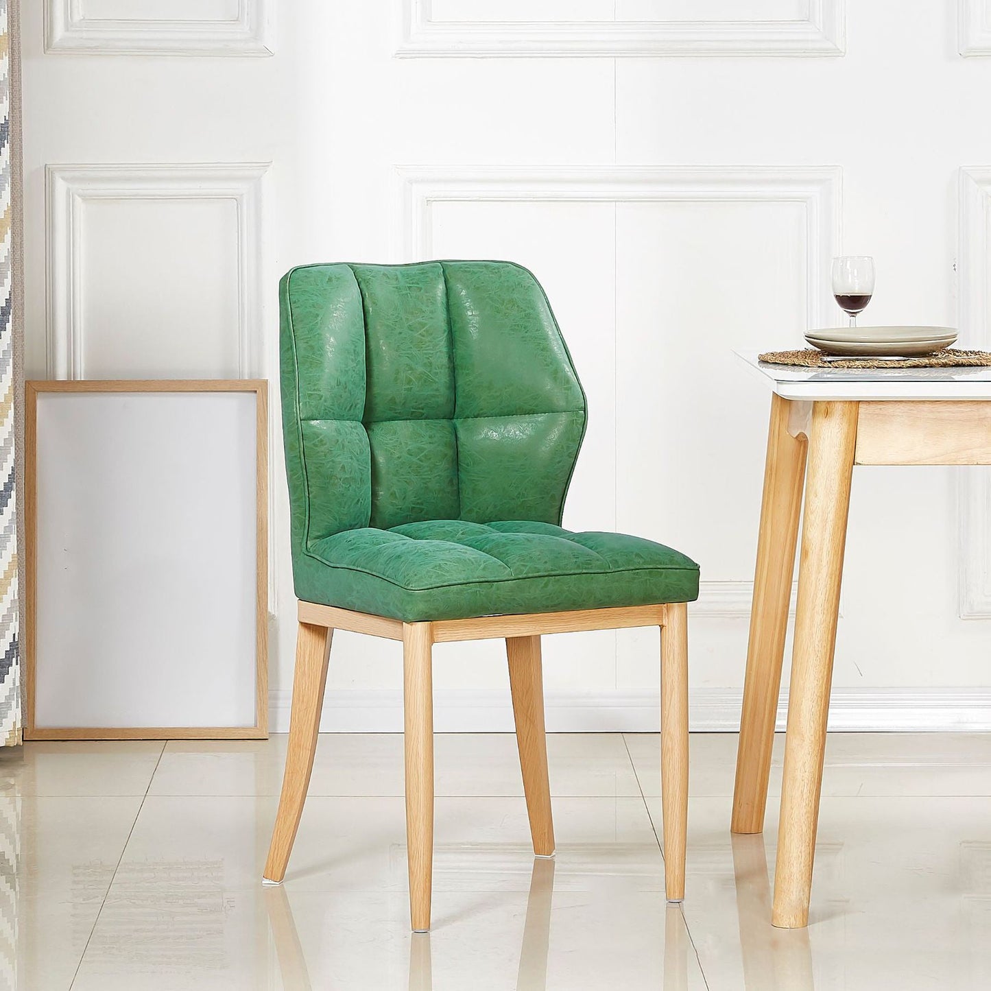 Leather Armless Dining Chairs Modern Upholstered Side Chairs with Metal Legs Green 1 Piece Natural Wood Clearhalo ' kitchen&dining_furn' 'Dining Chairs' 'Dining Tables & Seating' 'dining_chair' 'furn' 'furn_dining_chair' 'Furniture' 'furniture_dining_chair' 'Kitchen & Dining Furniture' 'kitchen' 3835854