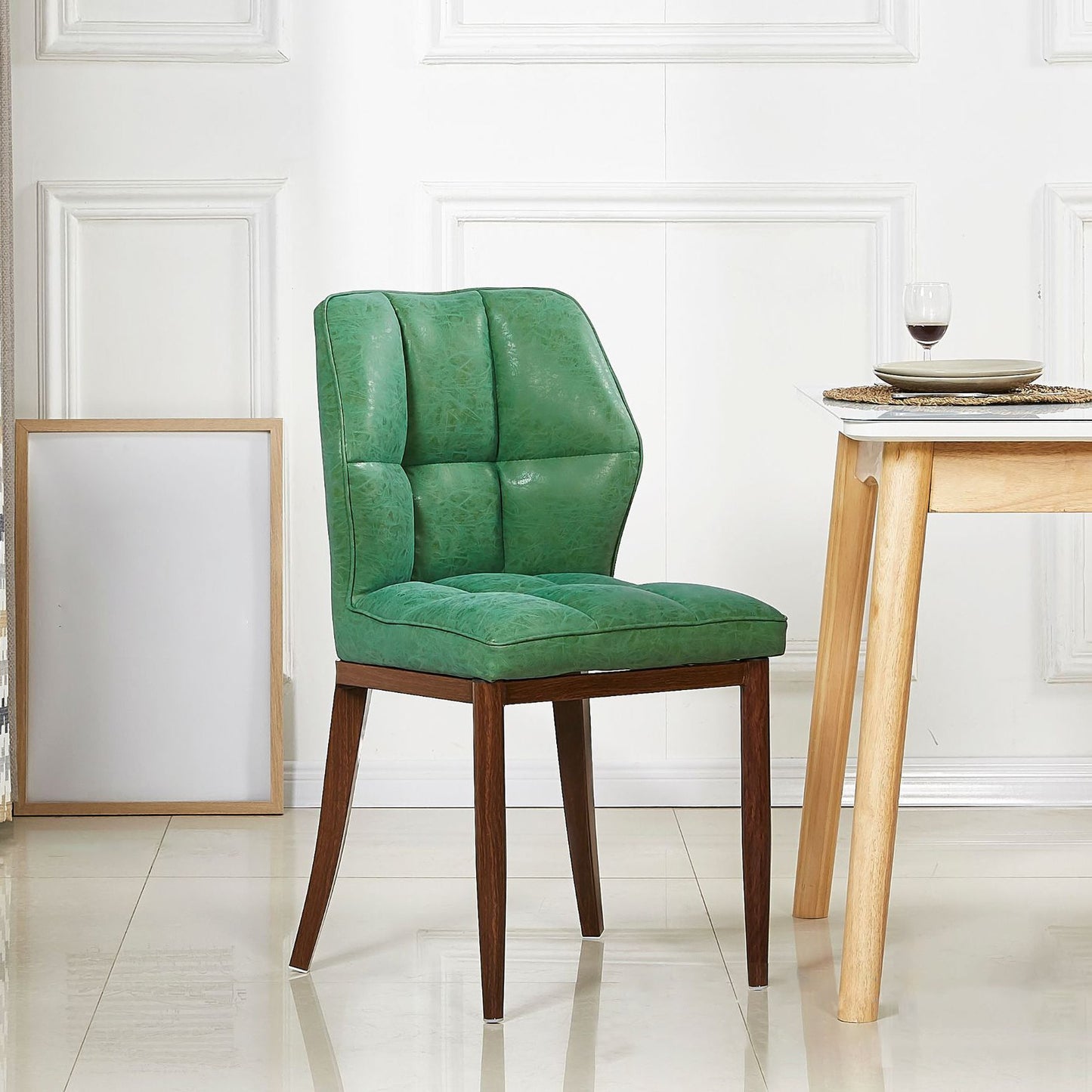 Leather Armless Dining Chairs Modern Upholstered Side Chairs with Metal Legs Green 1 Piece Walnut Clearhalo ' kitchen&dining_furn' 'Dining Chairs' 'Dining Tables & Seating' 'dining_chair' 'furn' 'furn_dining_chair' 'Furniture' 'furniture_dining_chair' 'Kitchen & Dining Furniture' 'kitchen' 3835857